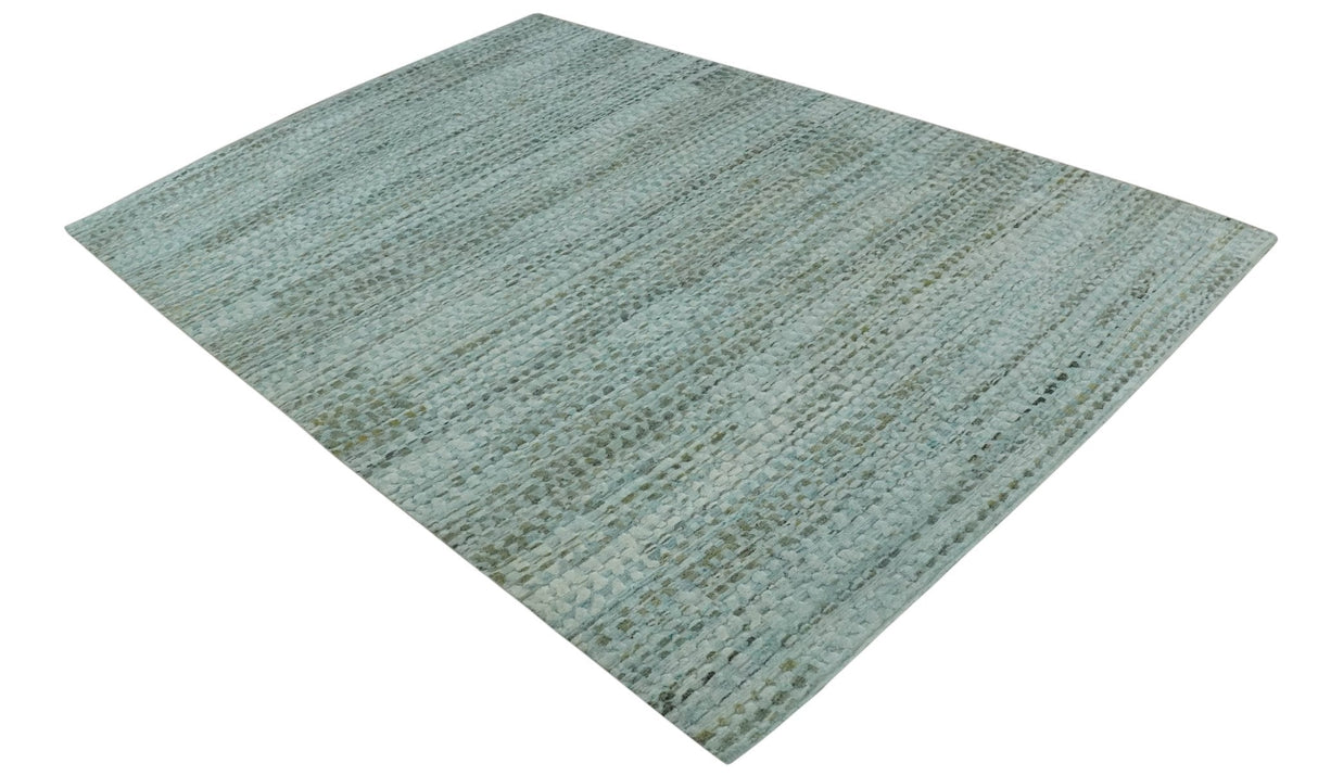 8x11 Contemporary Texture Blue, Silver and Green Hand knotted wool Area Rug