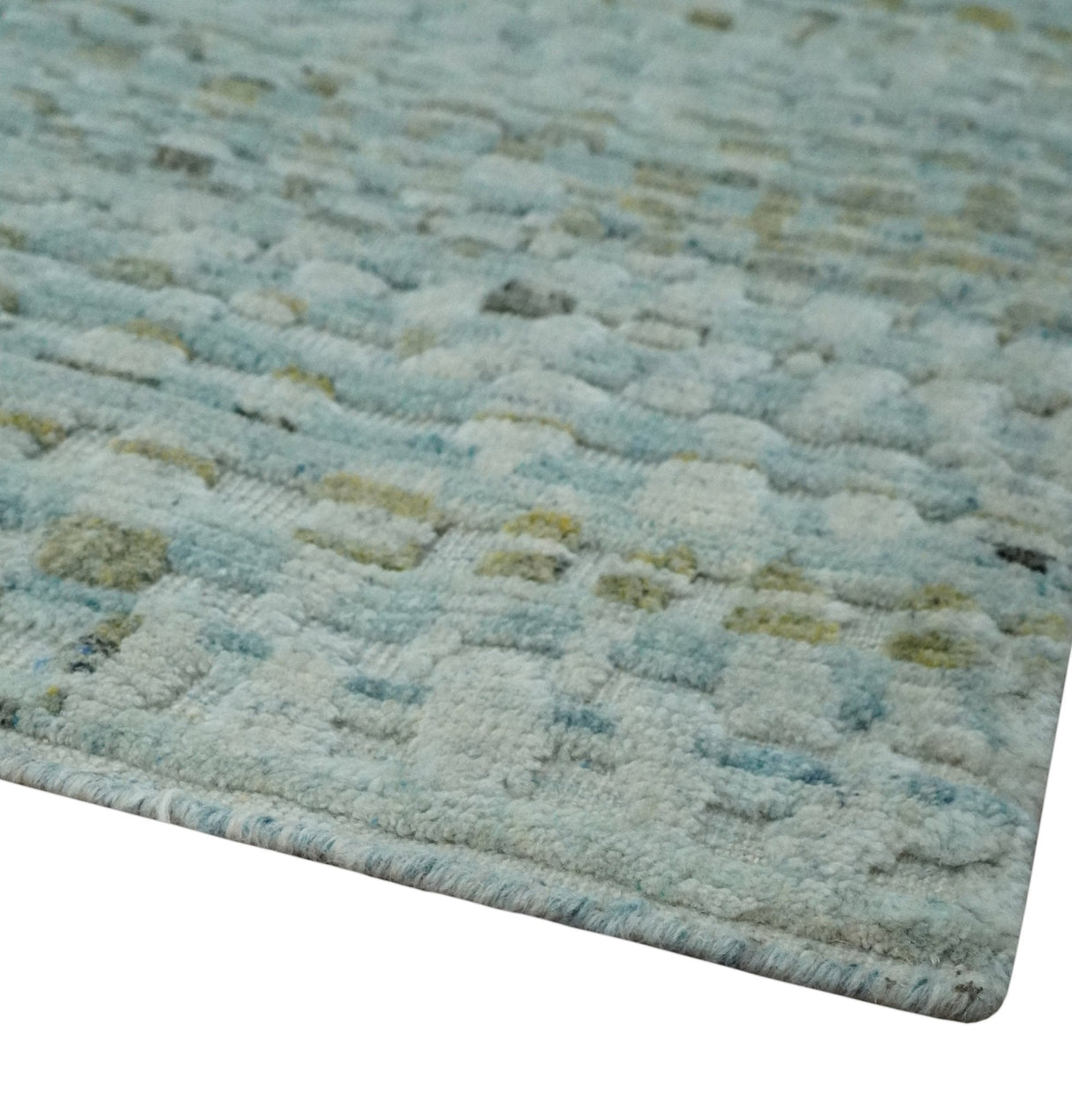 8x11 Contemporary Texture Blue, Silver and Green Hand knotted wool Area Rug