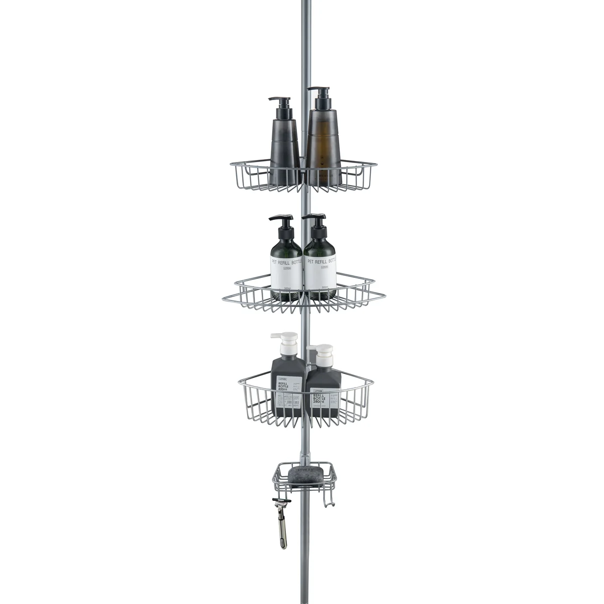 4 Tier Rustproof Shower Caddy Corner Organizer with Adjustable Shelves and Tension Pole