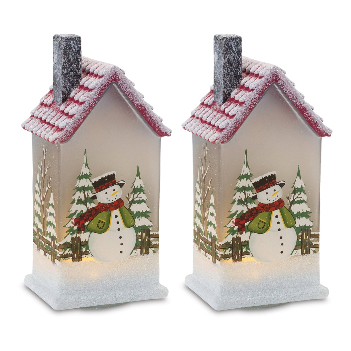 9" LED Lighted House with Snowman (Set of 2) - Tuesday Morning - Decorative Objects