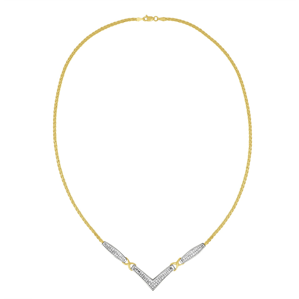 14K Yellow and White Gold 2.0 Cttw Princess Cut Diamond Flared and X-Station V Shaped 18†Franco Chain Statement Necklace (H-I Color, SI2-I1 Clarity)