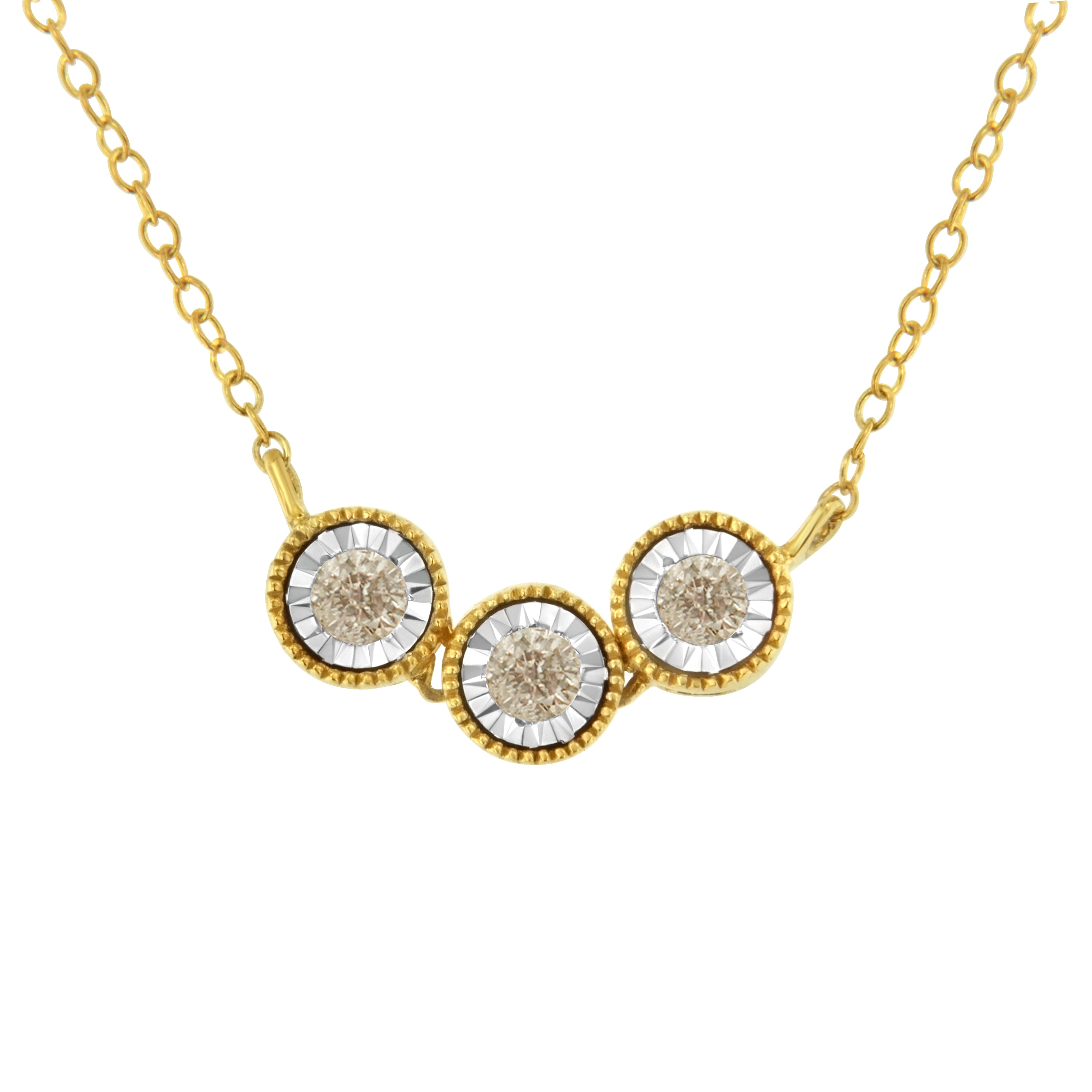 Two-Toned-Sterling-Silver-Champagne-Diamond-3-Stone-Necklace-(1/4-Cttw,-K-L-Color,-I2-I3-Clarity)-Necklaces