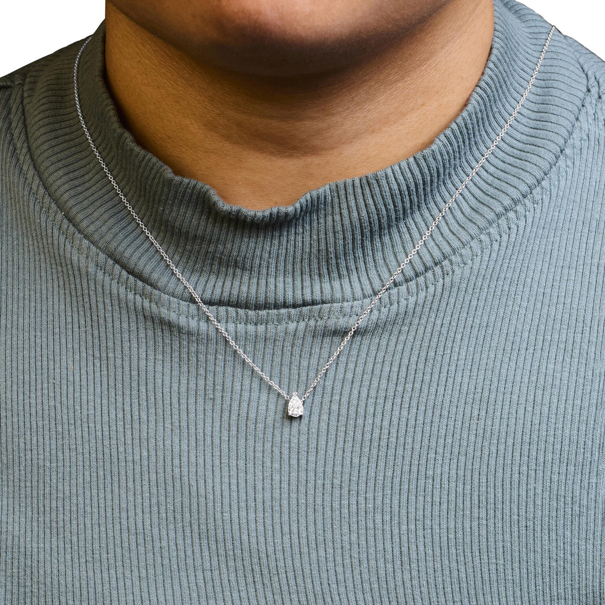 14K White Gold Pear Shape Lab Grown Diamond Solitaire Pendant Necklace (F-G Color, VS2-SI1 Clarity)