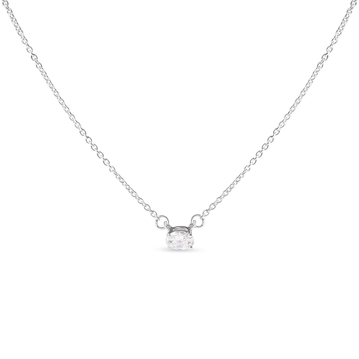 14K White Gold 1/4 Cttw Lab Grown Oval Solitaire Diamond East West 18" Pendant Necklace (G-H Color, VS2-SI1 Clarity)