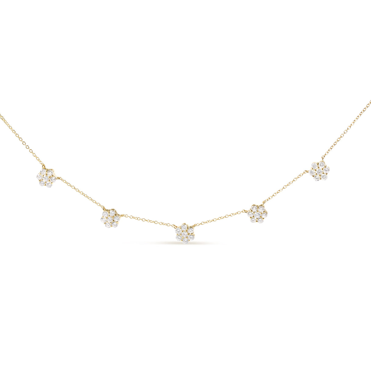 14K Yellow Gold 2.00 Cttw Diamond Cluster 18" Station Necklace (I-J Color, I1-I2 Clarity)