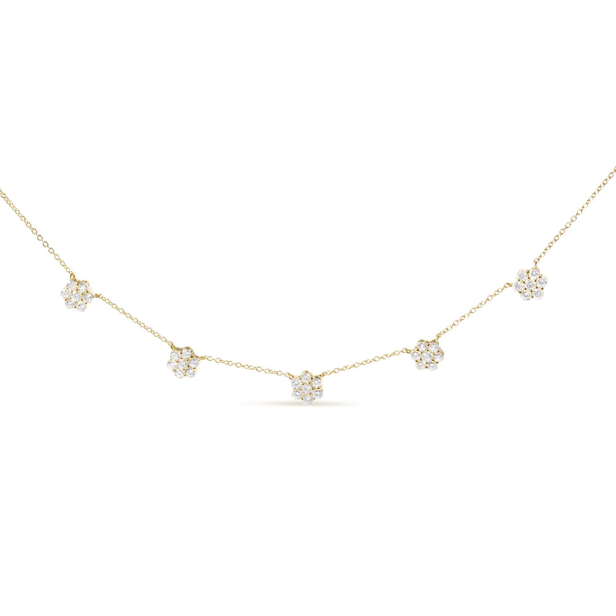 14K Yellow Gold 2.00 Cttw Diamond Cluster 18" Station Necklace (I-J Color, I1-I2 Clarity)