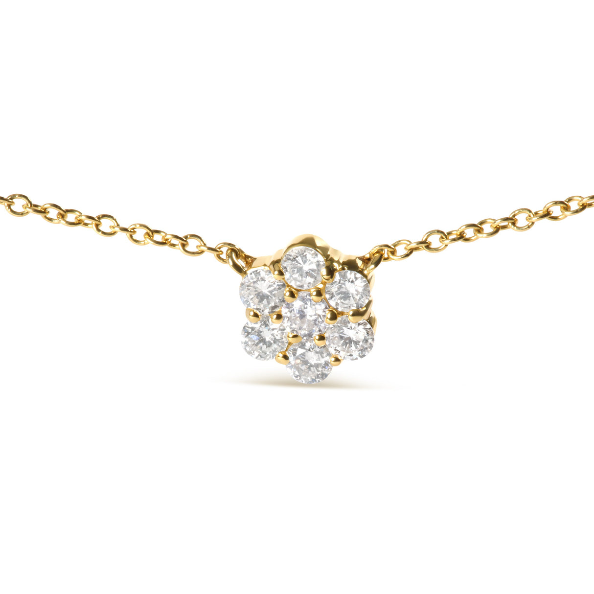 14K Yellow Gold 2.00 Cttw Diamond Cluster 18" Station Necklace (I-J Color, I1-I2 Clarity)