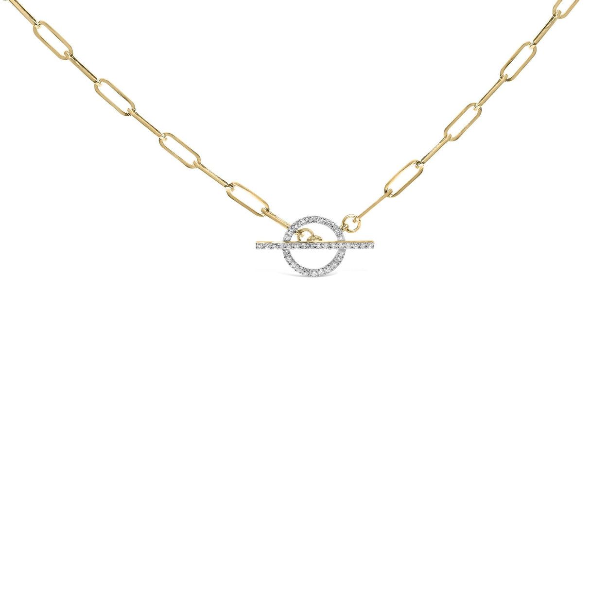 14KT Yellow Gold 1/4 Cttw Diamond Toggle Clasp Paperclip Link Necklace (I-J Color, I1-I2 Clarity) - 18" Inches
