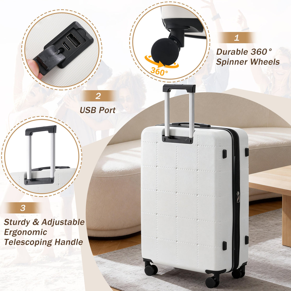 5 Piece Hardside Luggage Set with USB Port
