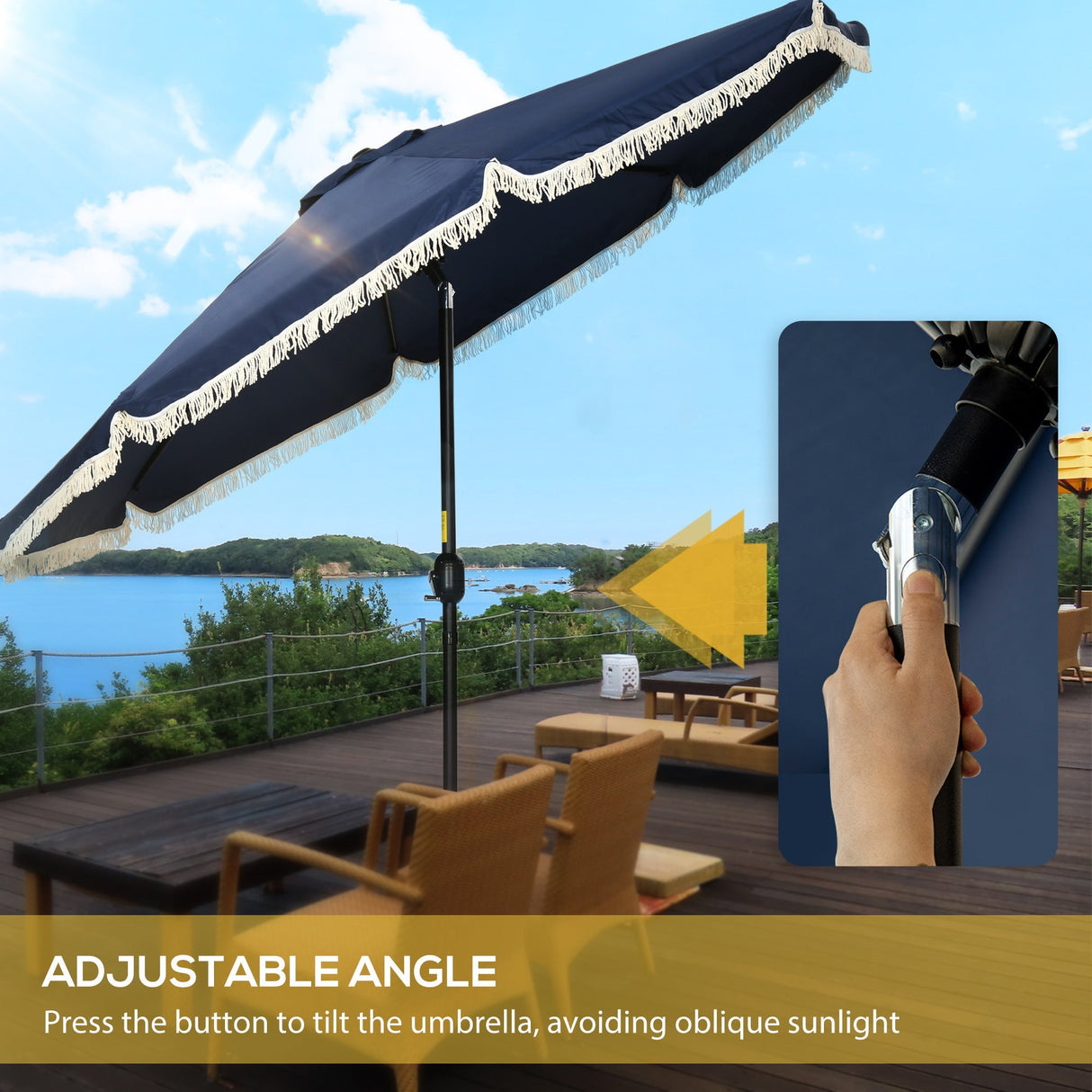 Outsunny 9ft Patio Umbrella with Push Button Tilt and Crank