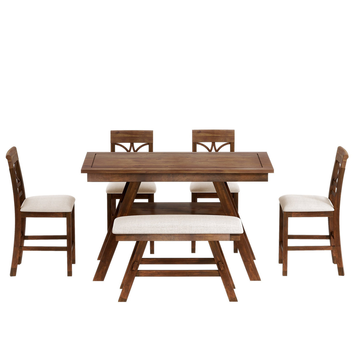 Charlie Walnut Farmhouse Counter Height 6-Piece Dining Set