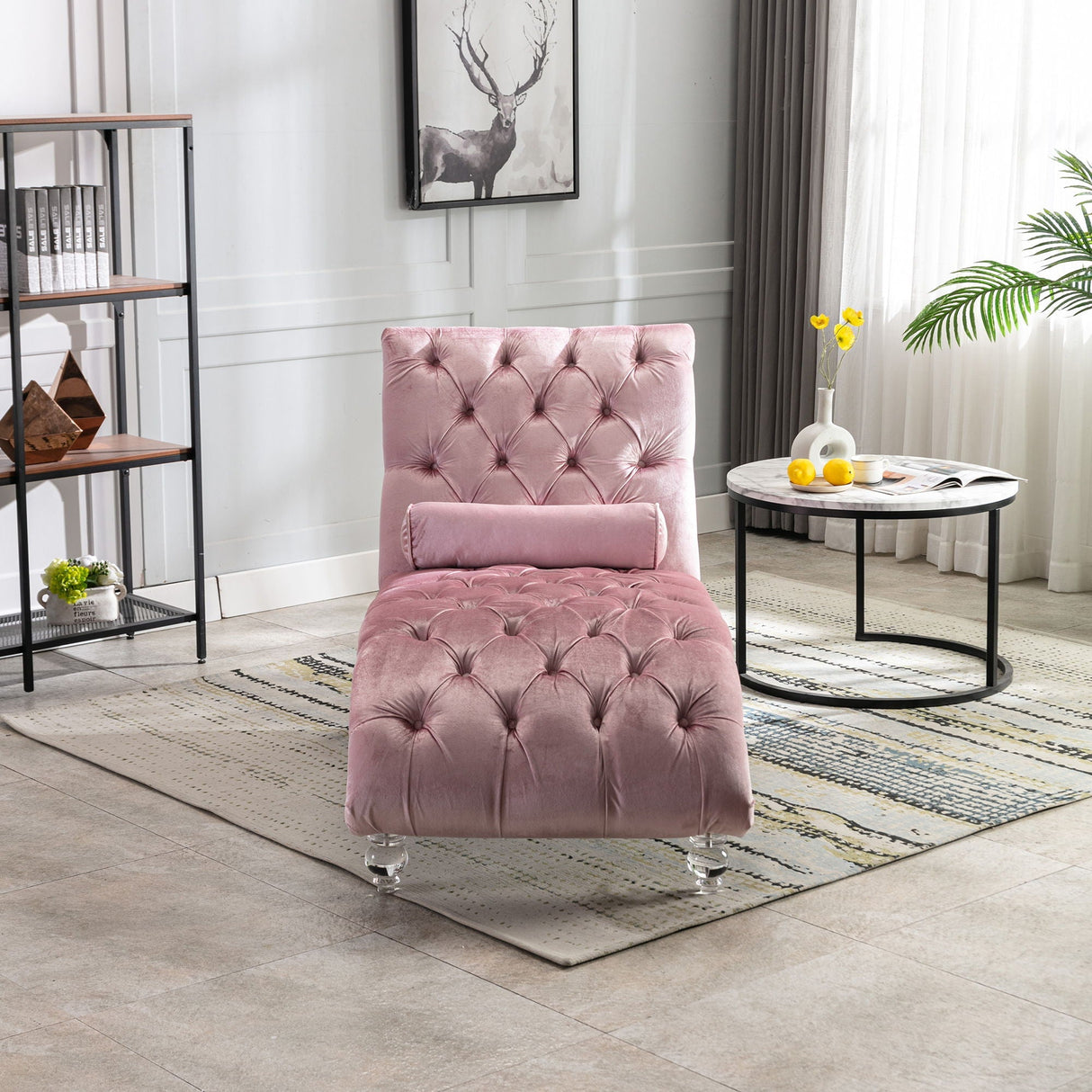 Chaise Lounge Indoor, Button Tufted Upholstered Chaise Lounge Chair With Pillow