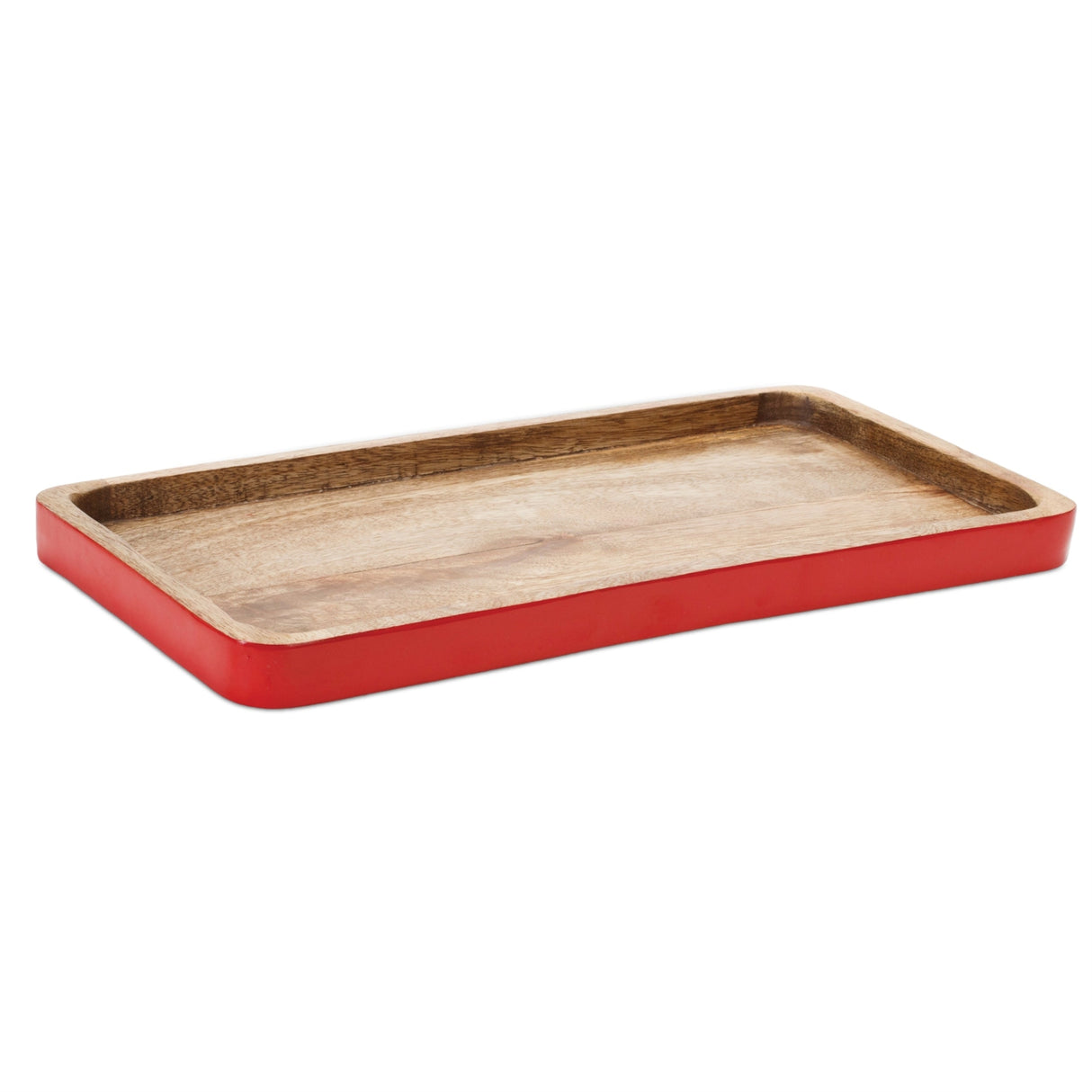 Red Trimmed Wooden Tray (Set of 2)