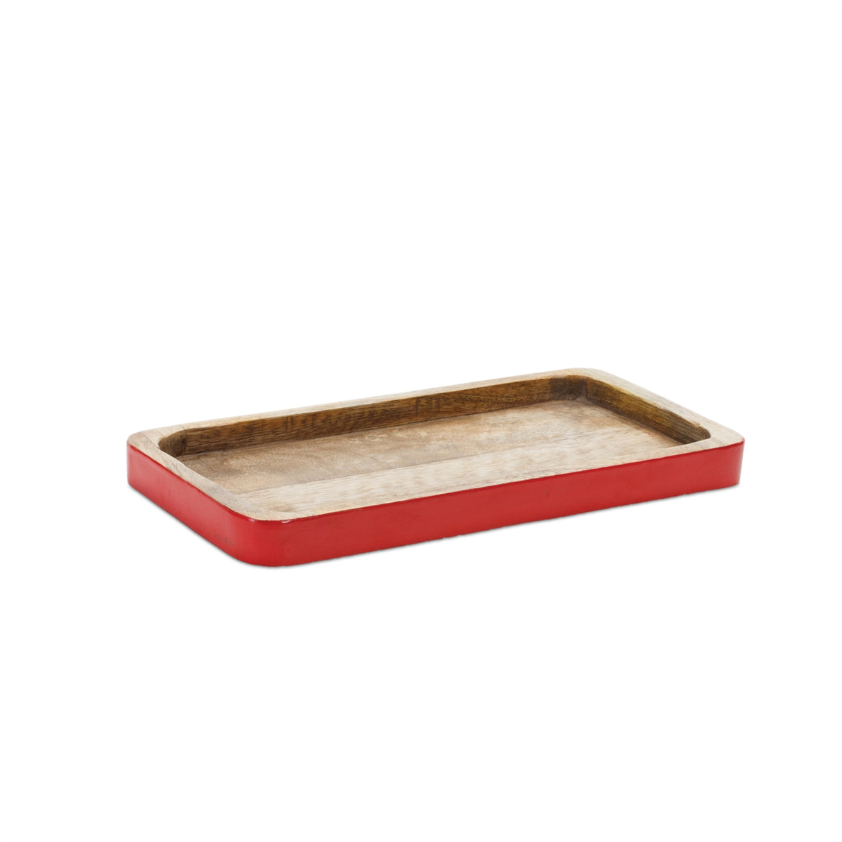 Red Trimmed Wooden Tray (Set of 2)