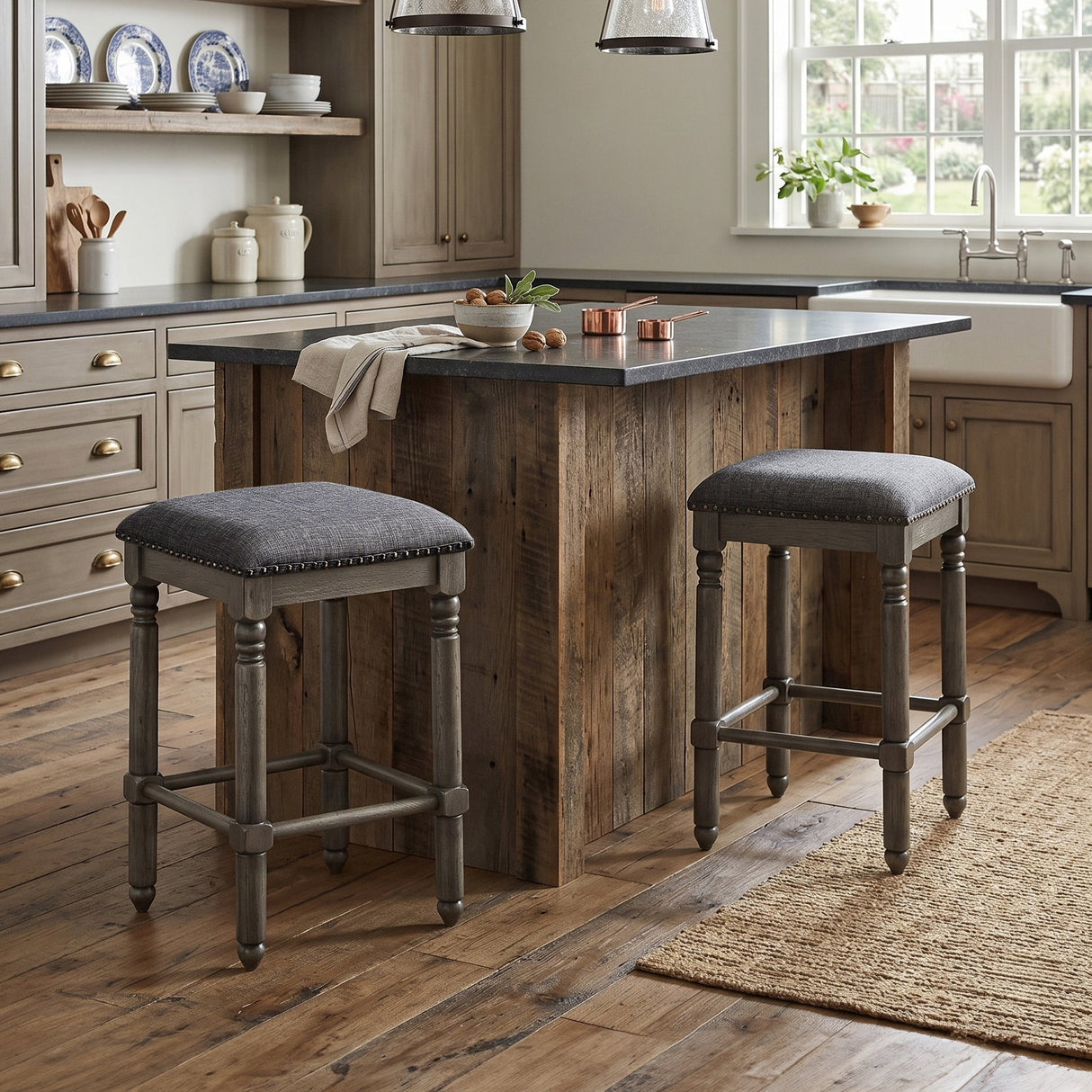 Arnhem Wood Upholstered Swivel Counter Height Stool, Set of 2
