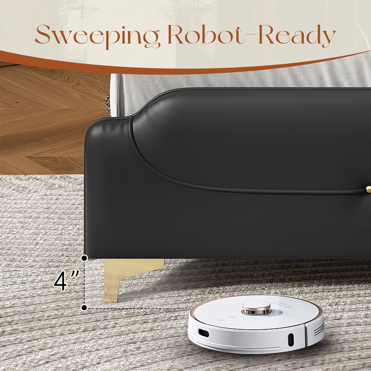 Queen Size Leather Bed Frame with Wingback Headboard & Footboard