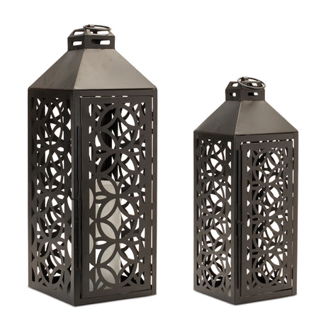 Ornate-geometric-metal-lantern-(set-of-2)-Outdoor-Lighting
