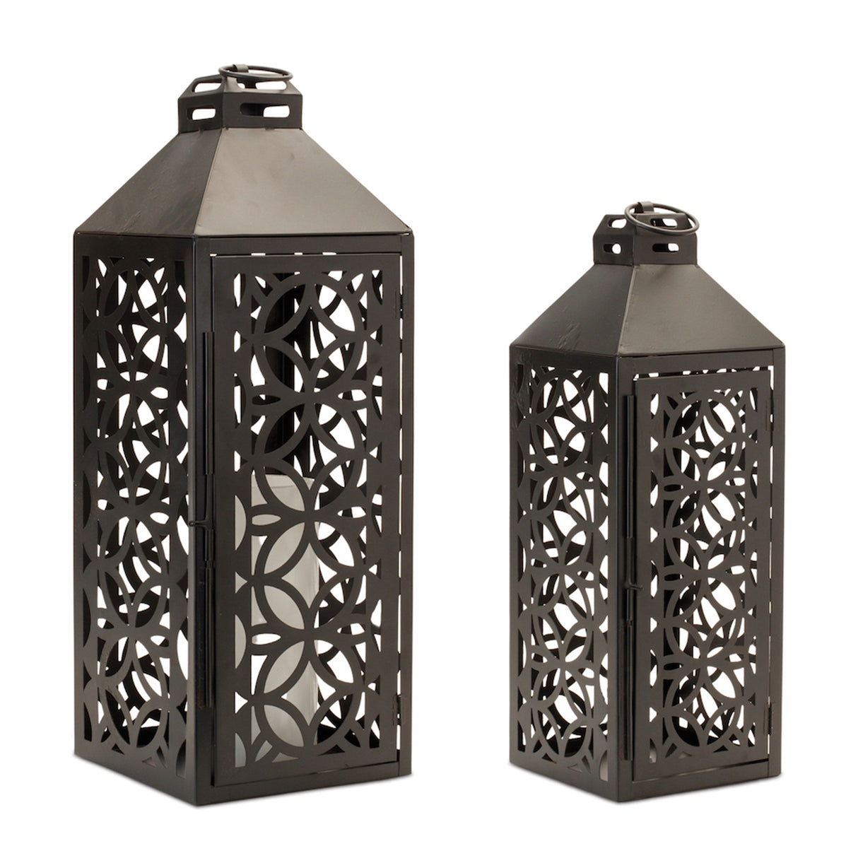 Ornate-Geometric-Metal-Lantern-(Set-of-2)-Outdoor-Lighting