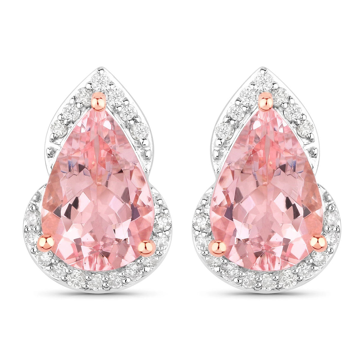 2.37 Carat Genuine Morganite and White Diamond 14K Rose Gold Earrings