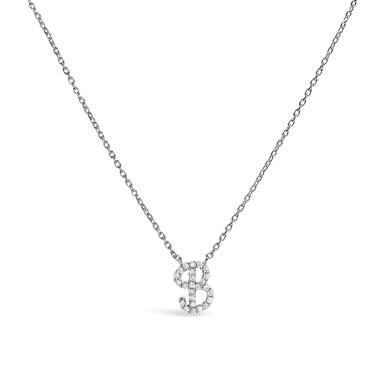10K White Gold Diamond Accent A-Z Initial Script Style Pendant Necklace