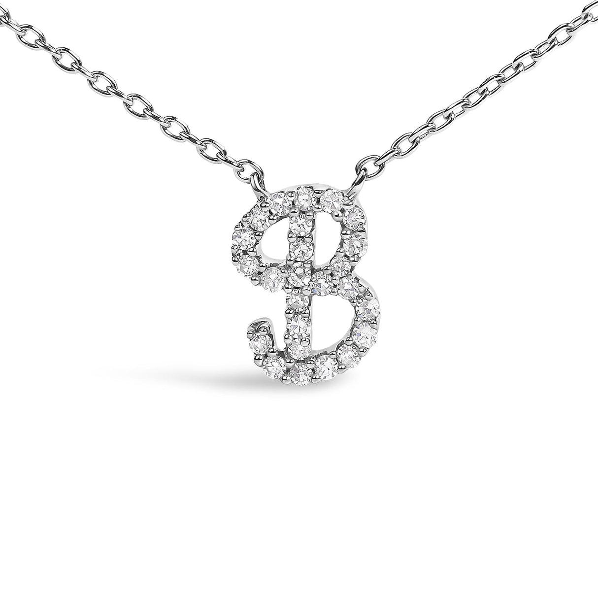 14K White Gold Diamond Accent "A-Z" Initial Script Style Pendant Necklace
