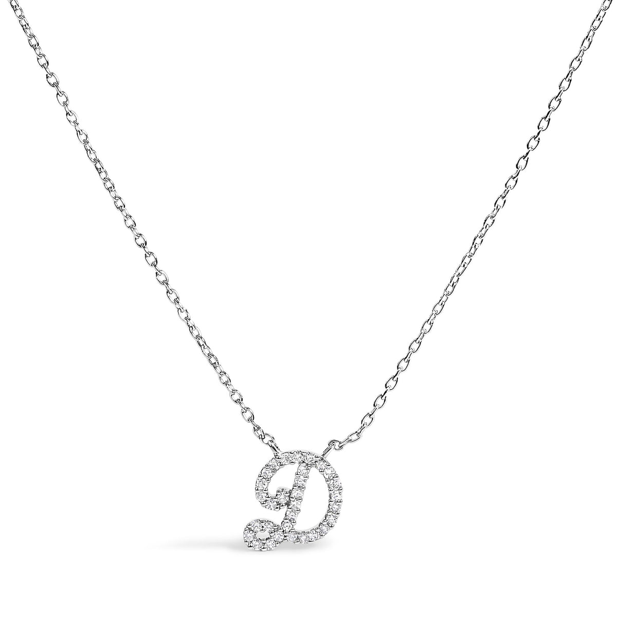 10K White Gold Diamond Accent A-Z Initial Script Style Pendant Necklace