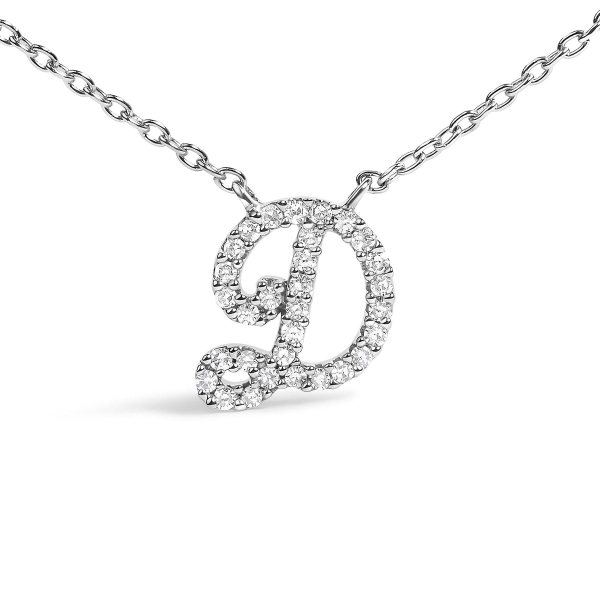 10K White Gold Diamond Accent A-Z Initial Script Style Pendant Necklace