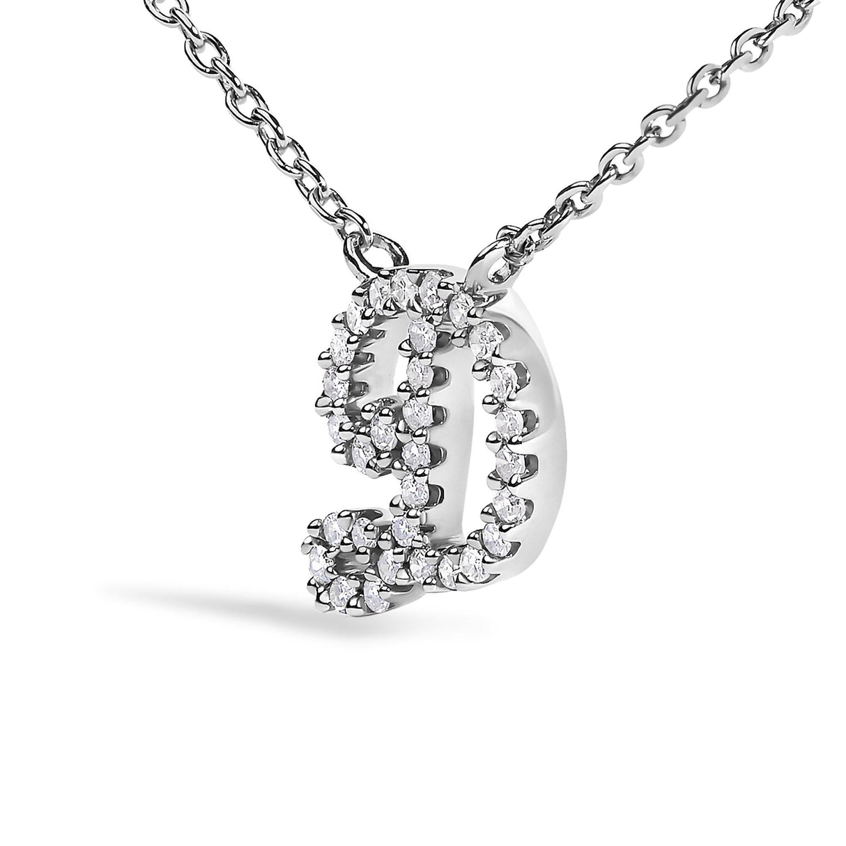 10K White Gold Diamond Accent A-Z Initial Script Style Pendant Necklace