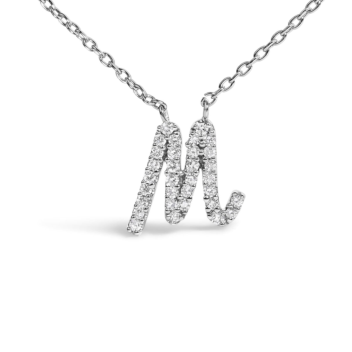14K White Gold Diamond Accent "A-Z" Initial Script Style Pendant Necklace