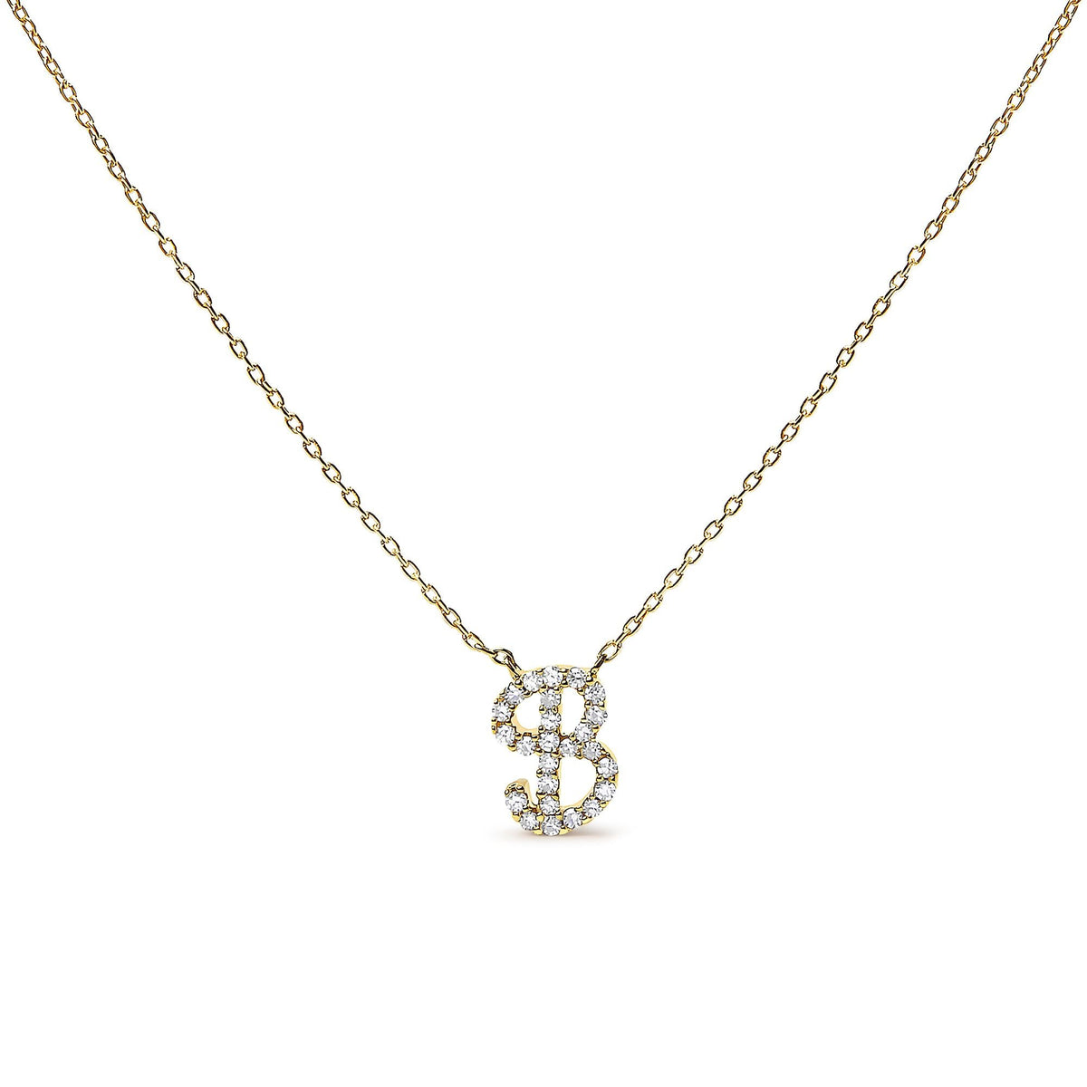 10K Yellow Gold Diamond Accent A-Z Initial Script Style Pendant Necklace