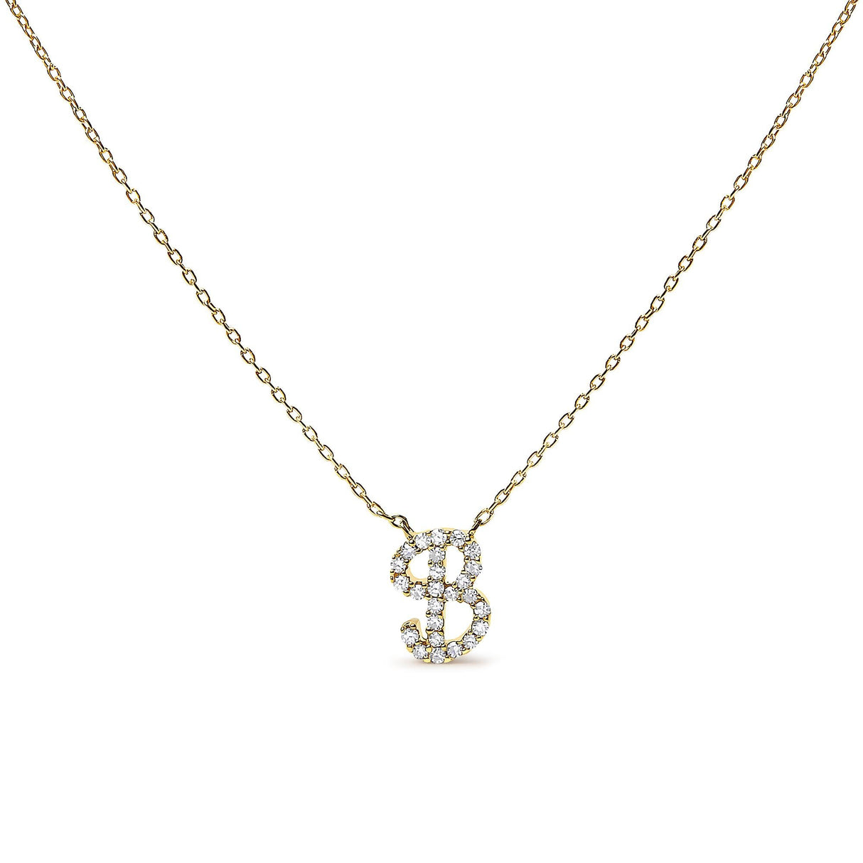 14K Yellow Gold Diamond Accent "A-Z" Initial Script Style Pendant Necklace