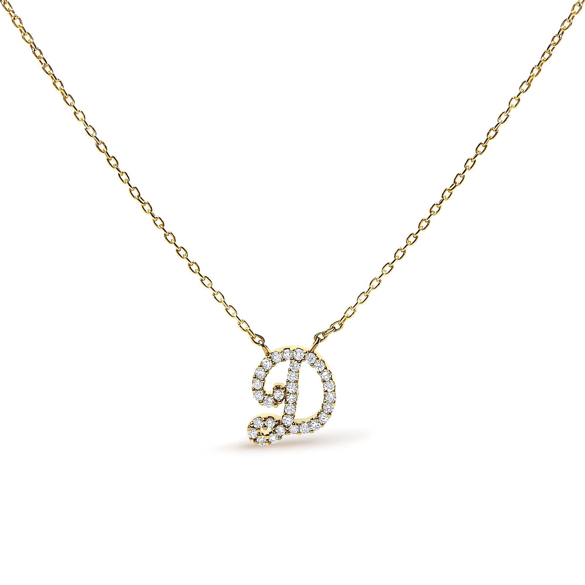 10K Yellow Gold Diamond Accent A-Z Initial Script Style Pendant Necklace