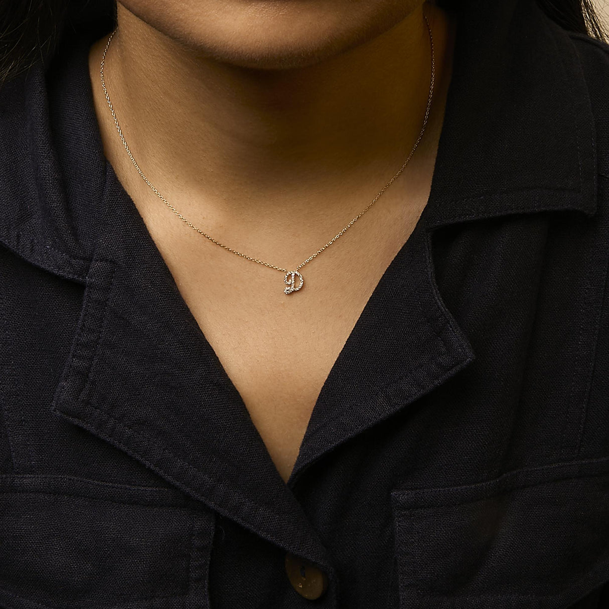 14K Yellow Gold Diamond Accent "A-Z" Initial Script Style Pendant Necklace