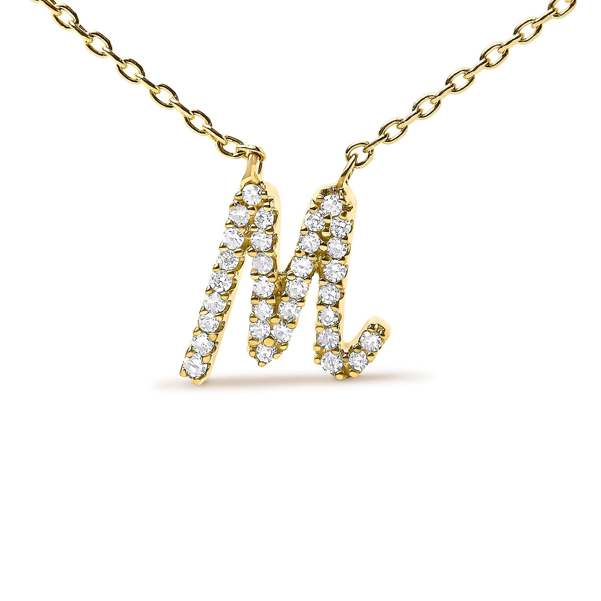 14K Yellow Gold Diamond Accent "A-Z" Initial Script Style Pendant Necklace