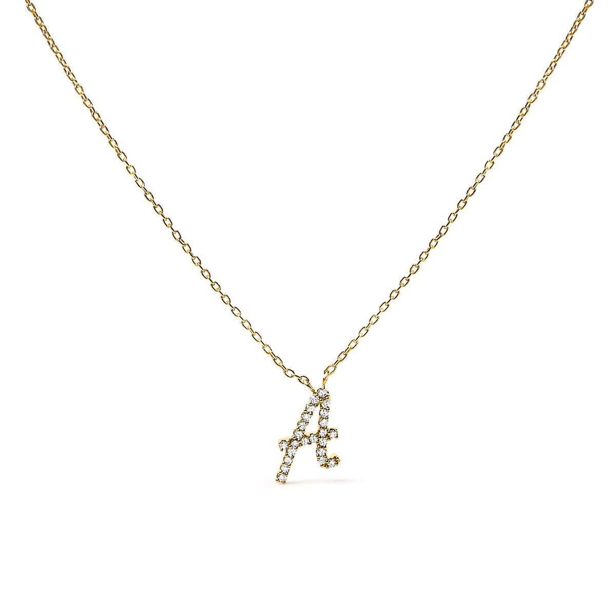 14K Yellow Gold Diamond Accent "A-Z" Initial Script Style Pendant Necklace