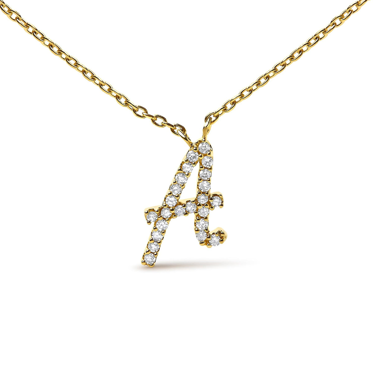 10K Yellow Gold Diamond Accent A-Z Initial Script Style Pendant Necklace