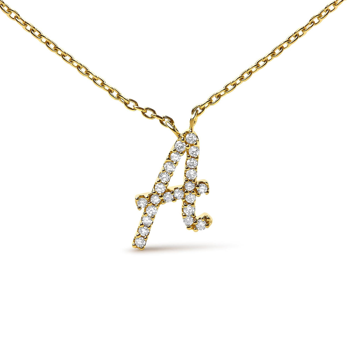 14K Yellow Gold Diamond Accent "A-Z" Initial Script Style Pendant Necklace