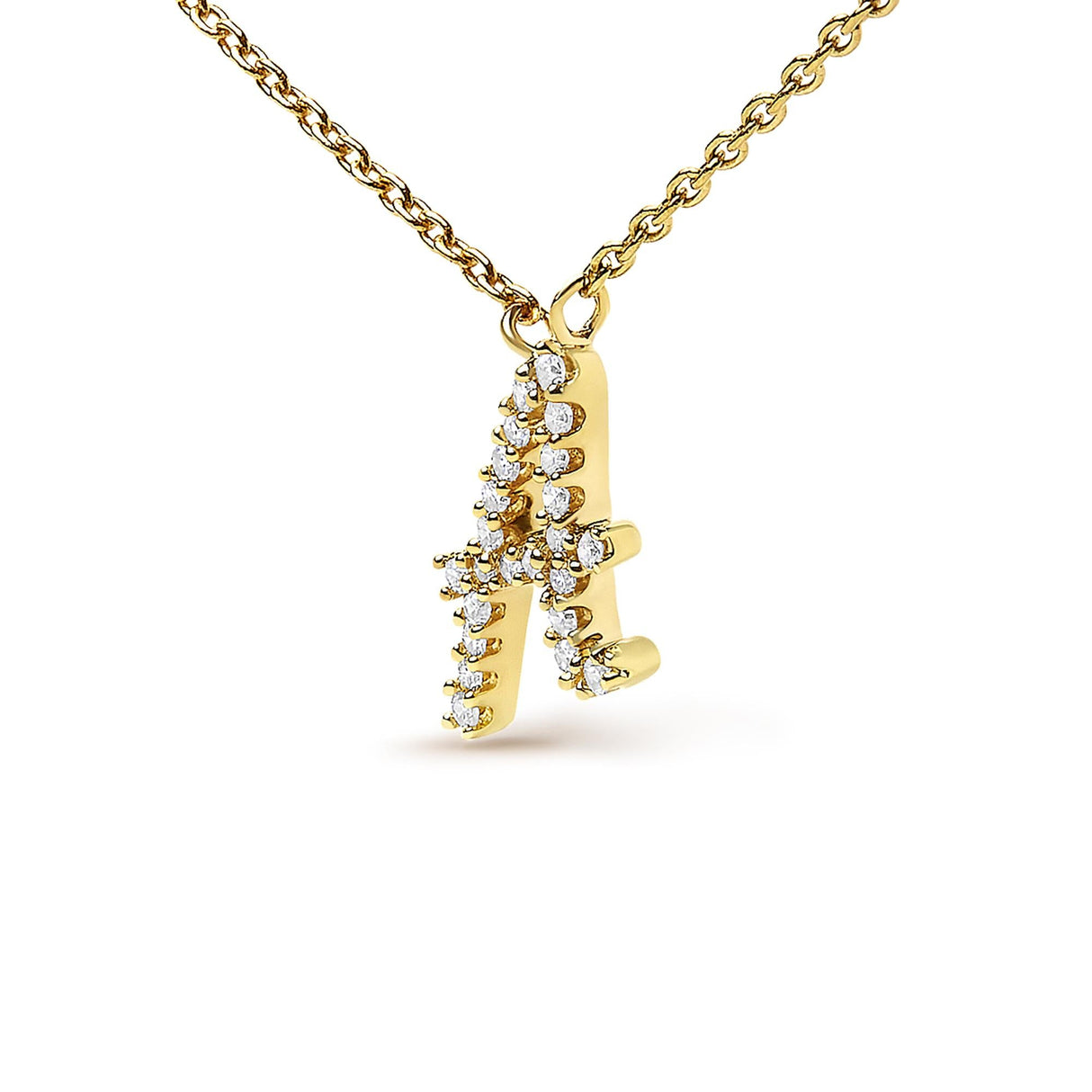 14K Yellow Gold Diamond Accent "A-Z" Initial Script Style Pendant Necklace