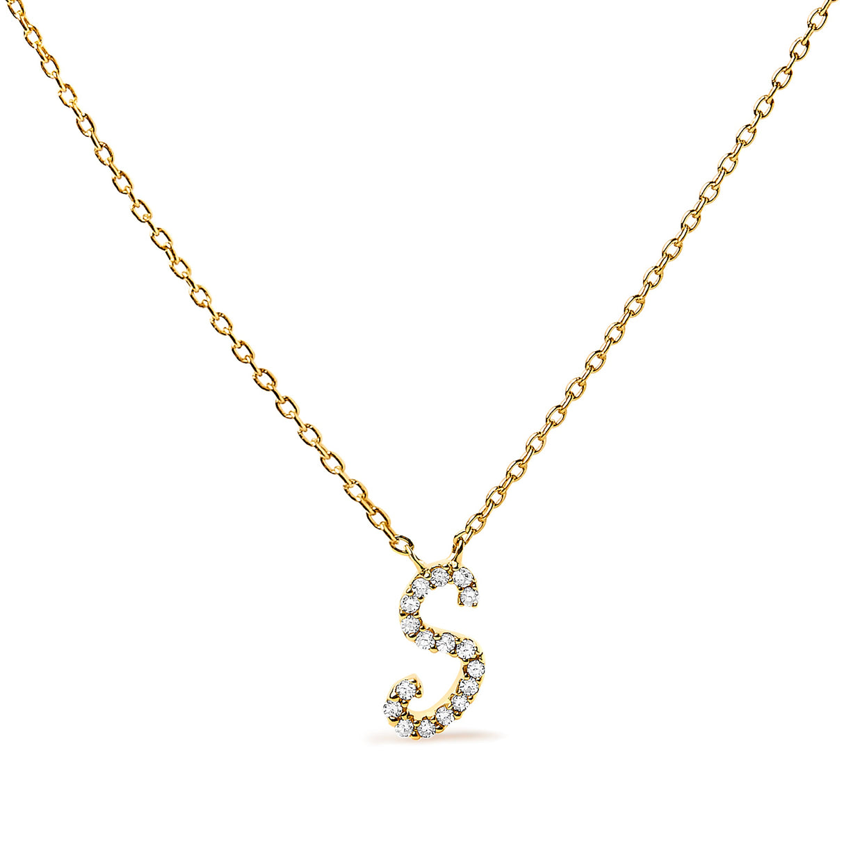 14K White Gold Diamond Accent "A" Initial Script Style Pendant Necklace