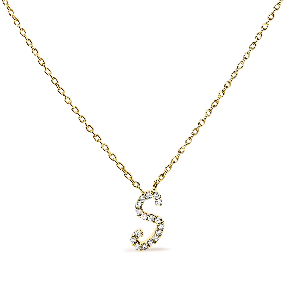 10K Yellow Gold Diamond Accent A-Z Initial Script Style Pendant Necklace