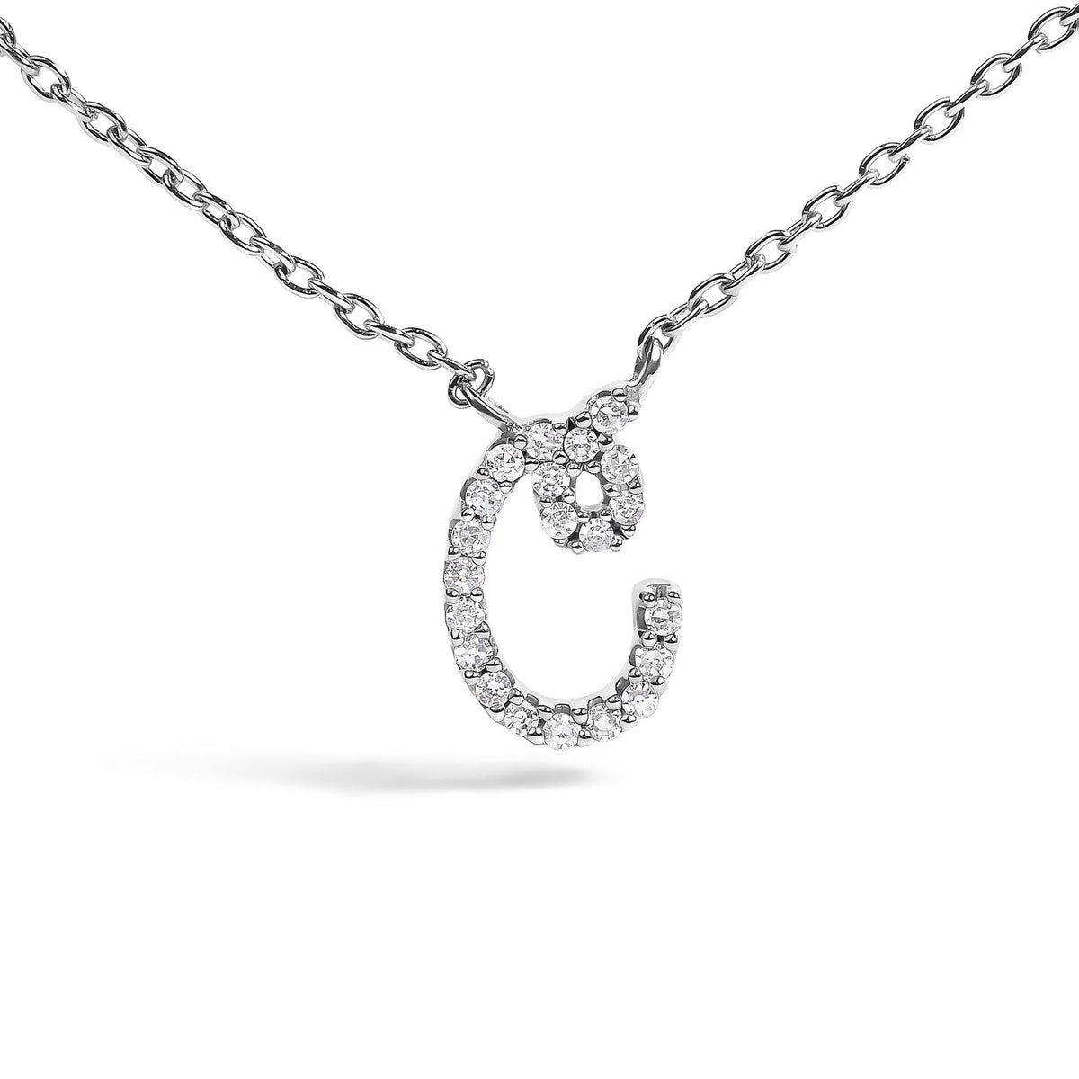 14K White Gold Diamond Accent "A-Z" Initial Script Style Pendant Necklace