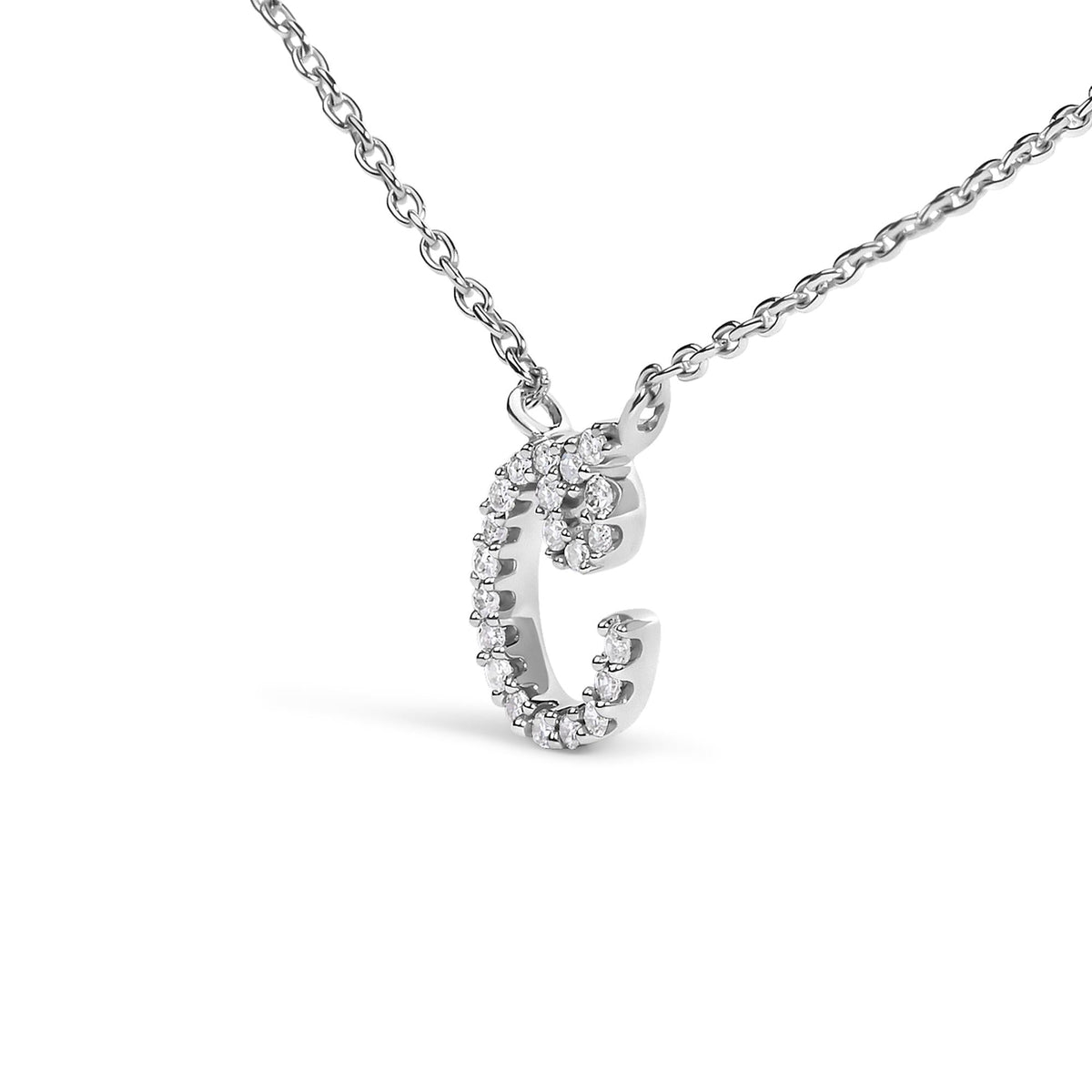 14K White Gold Diamond Accent "A-Z" Initial Script Style Pendant Necklace