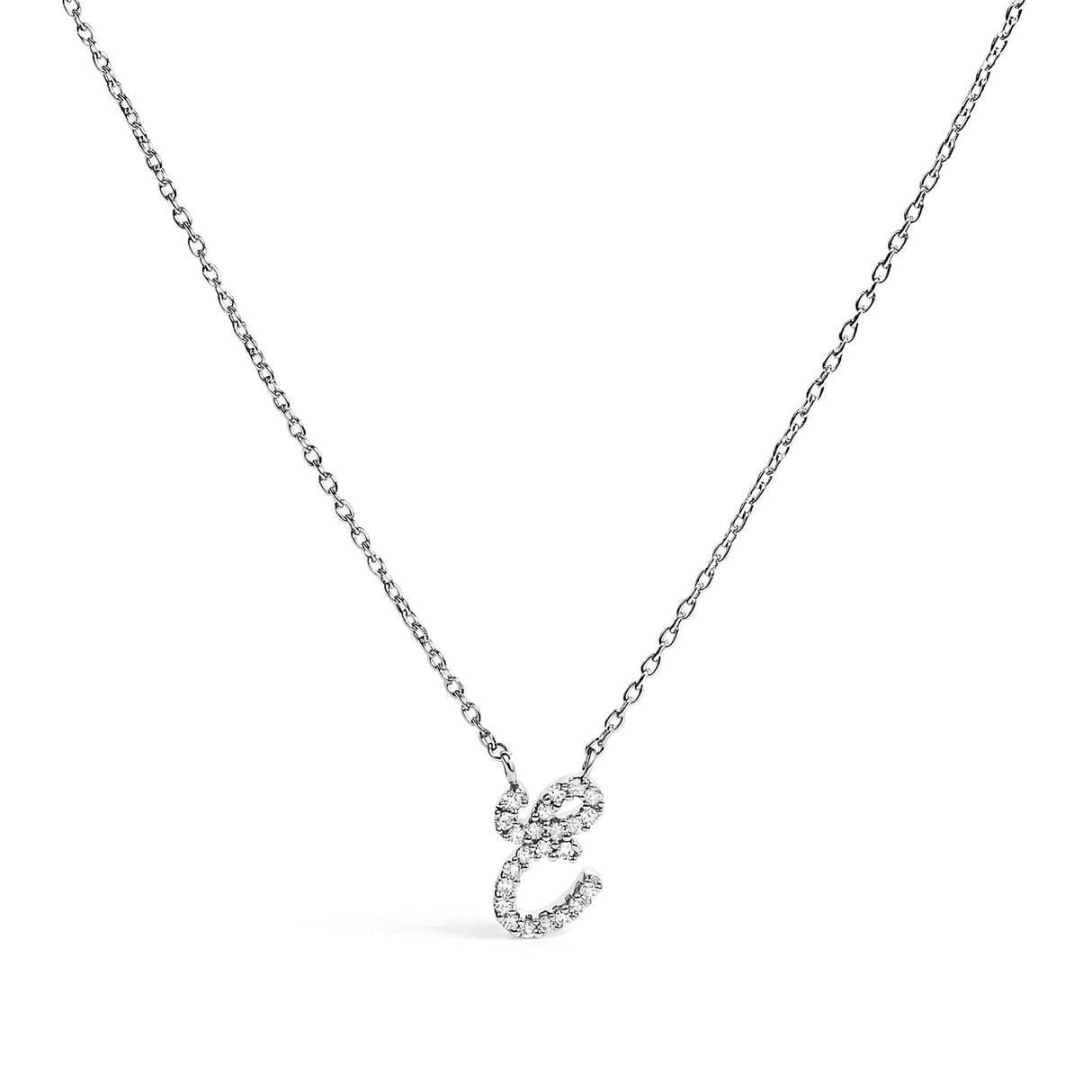 10K White Gold Diamond Accent A-Z Initial Script Style Pendant Necklace