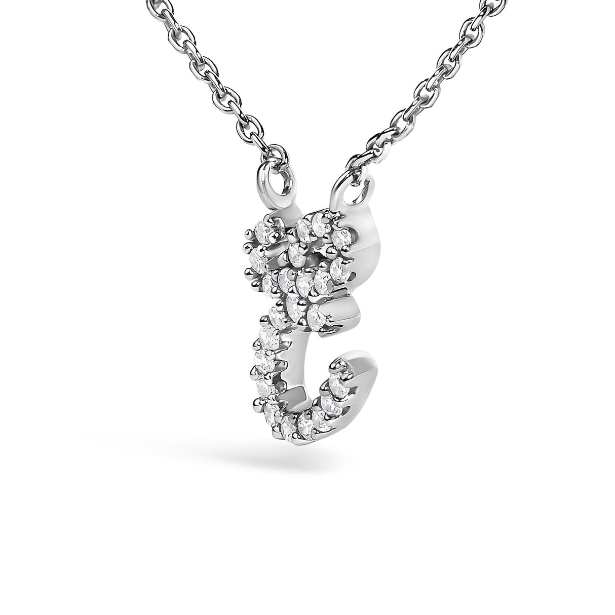 14K White Gold Diamond Accent "A-Z" Initial Script Style Pendant Necklace