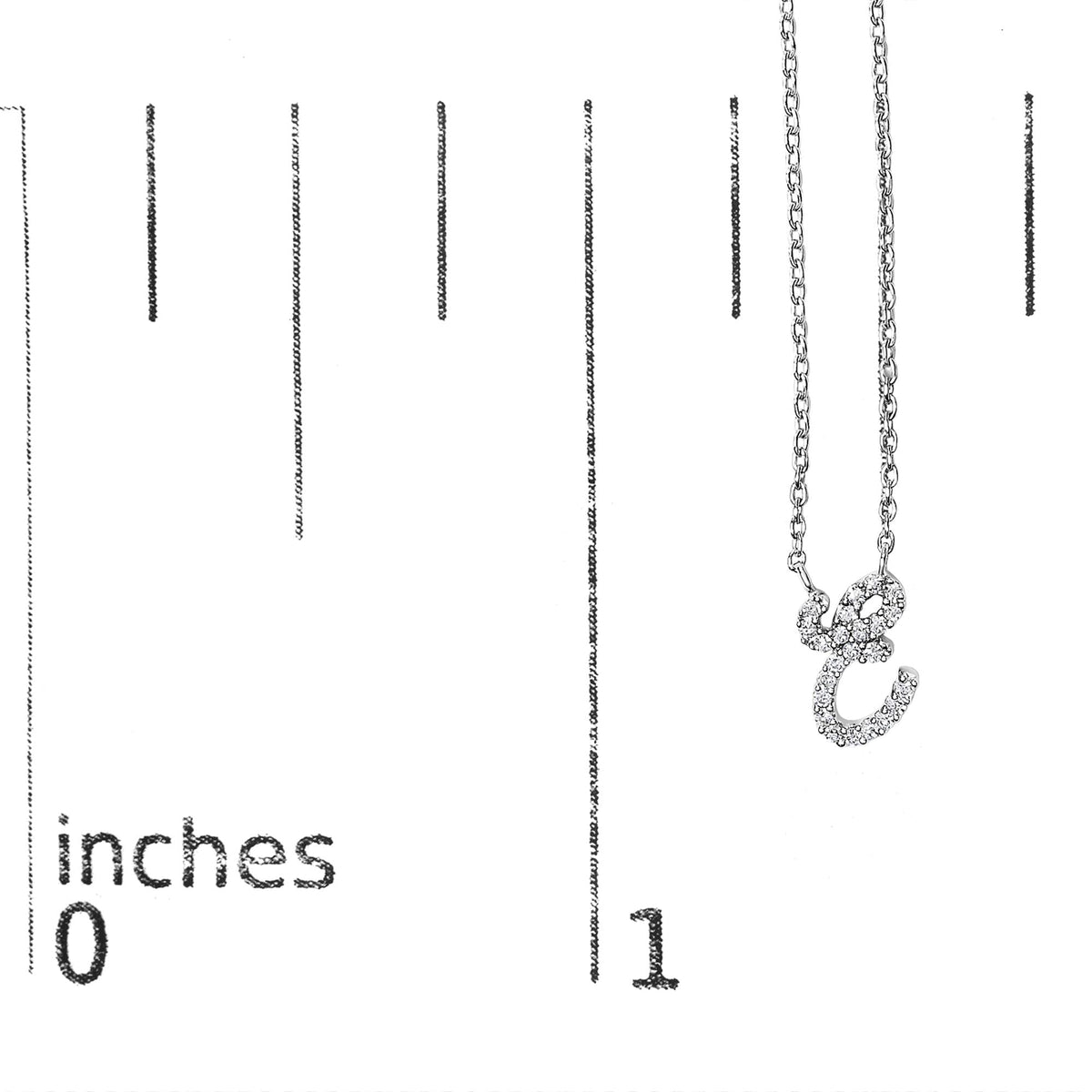 10K White Gold Diamond Accent A-Z Initial Script Style Pendant Necklace