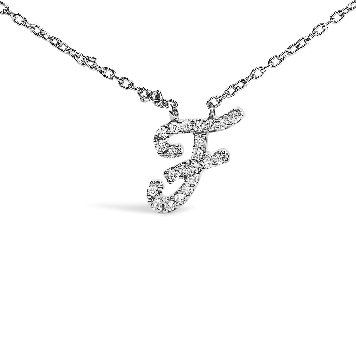 10K White Gold Diamond Accent A-Z Initial Script Style Pendant Necklace