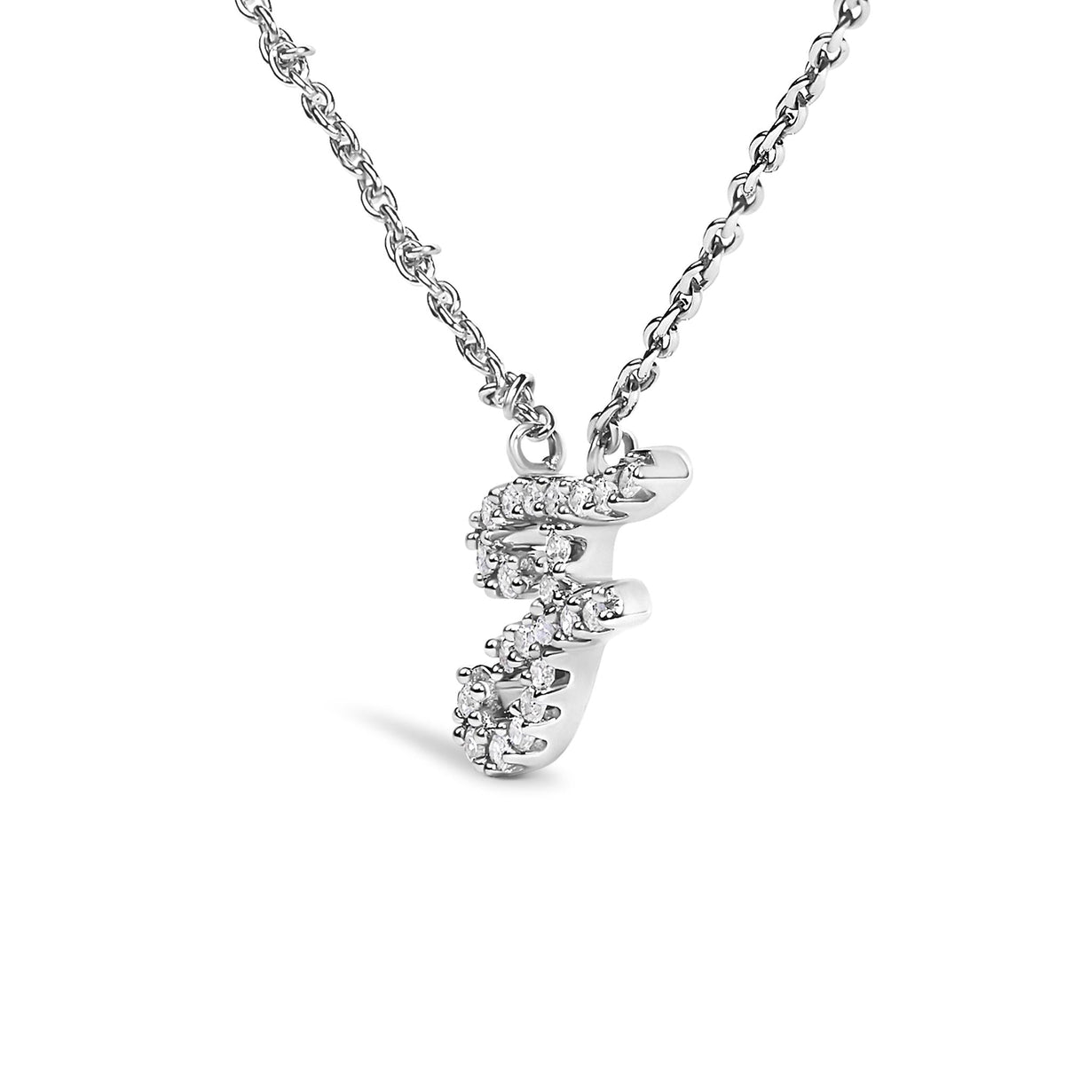 10K White Gold Diamond Accent A-Z Initial Script Style Pendant Necklace