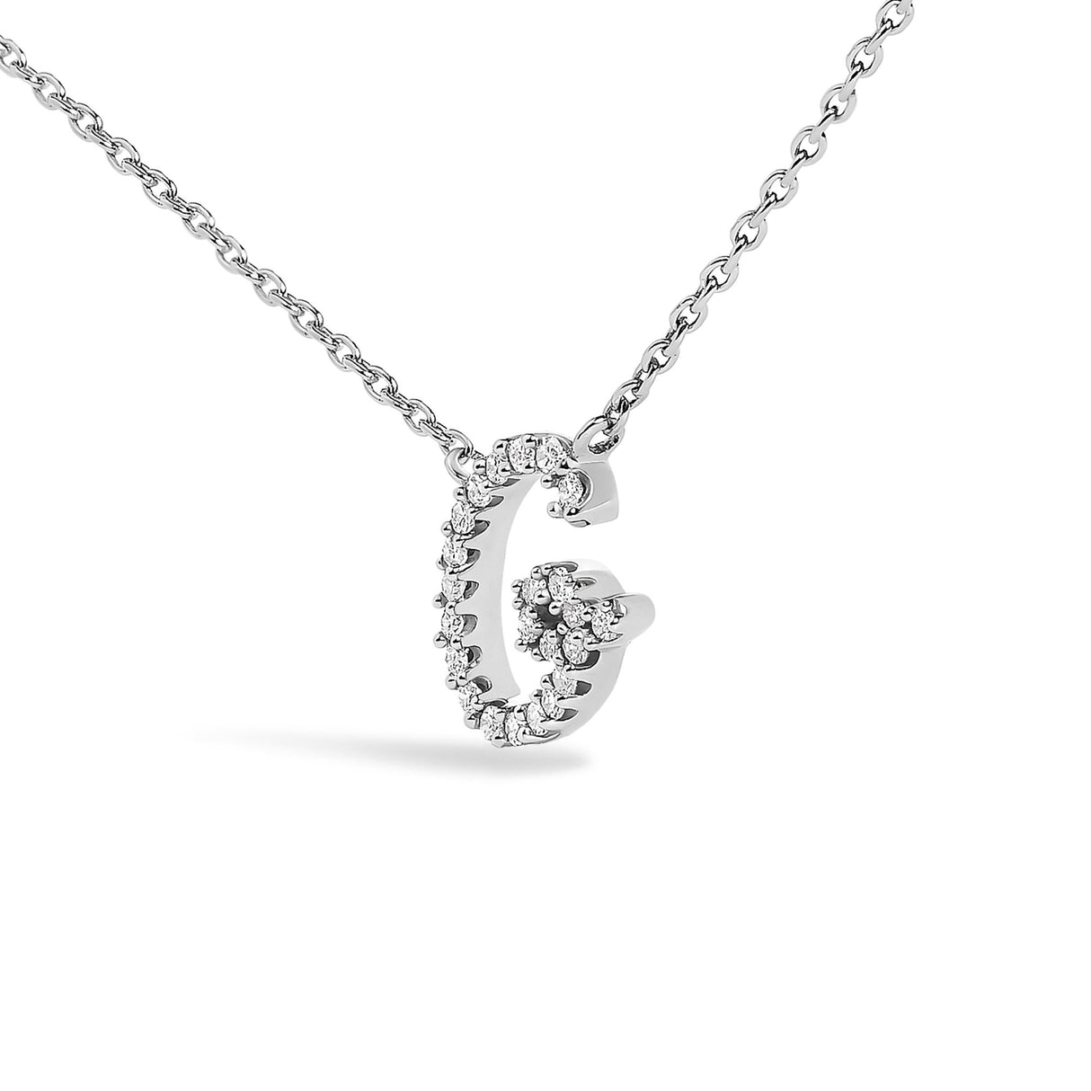 10K White Gold Diamond Accent A-Z Initial Script Style Pendant Necklace