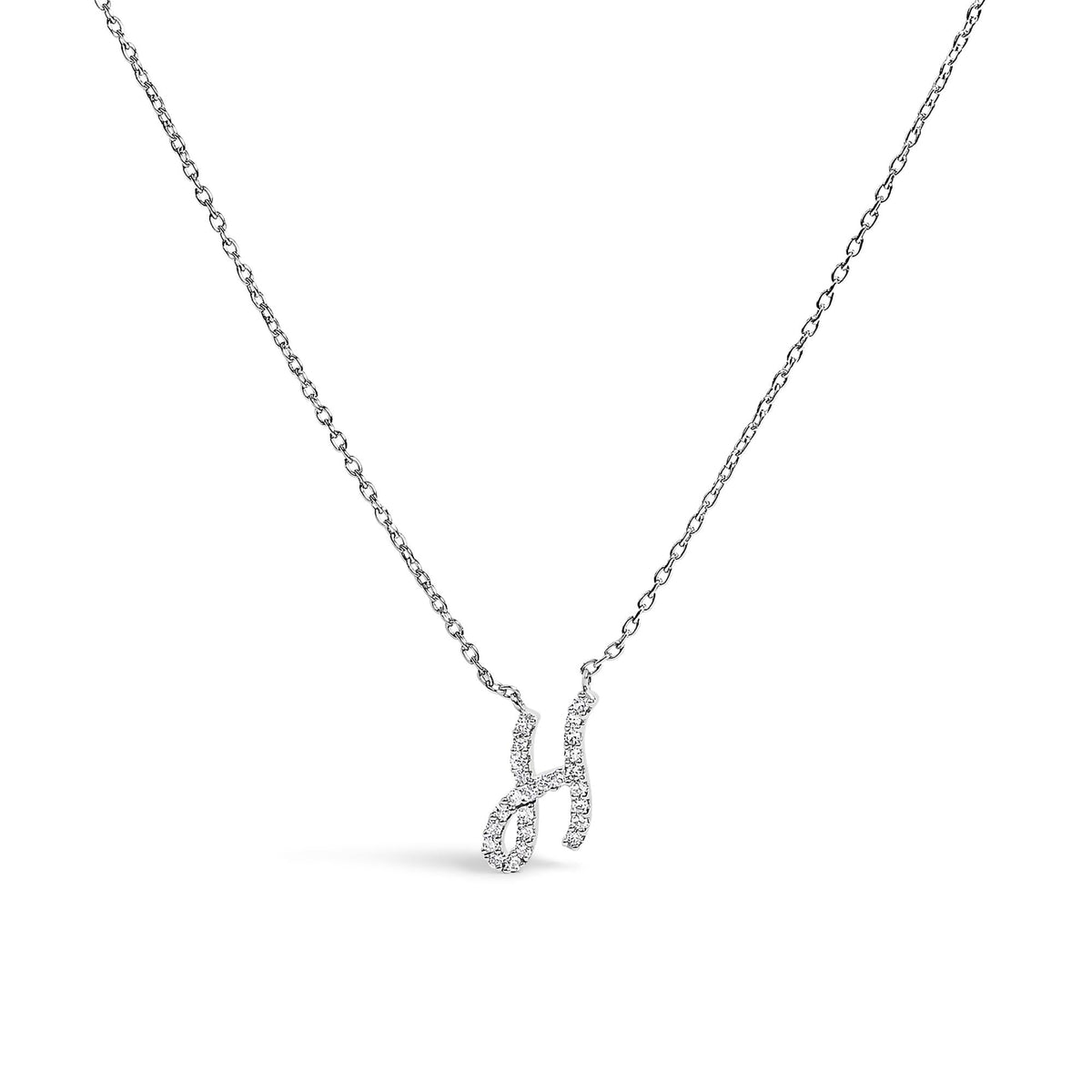 10K White Gold Diamond Accent A-Z Initial Script Style Pendant Necklace