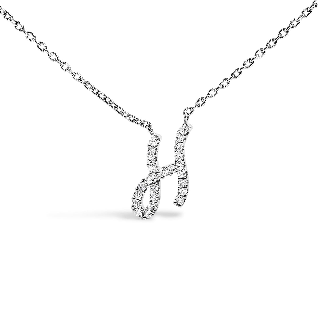10K White Gold Diamond Accent A-Z Initial Script Style Pendant Necklace